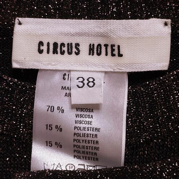 Circus Hotel Metallic Lurex Knit Purple Puff Sleeve Midi Dress 38 IT 2 US - Picture 3 of 3